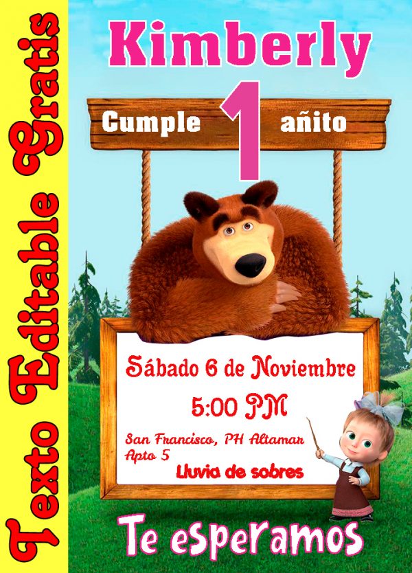 Invitación Editable de Masha y el Oso