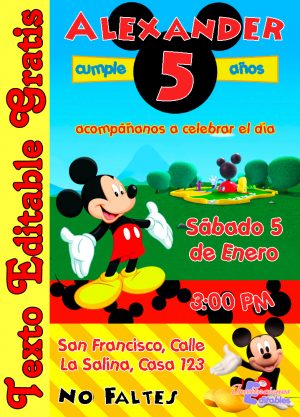 Invitación editable de Mickey Mouse 01