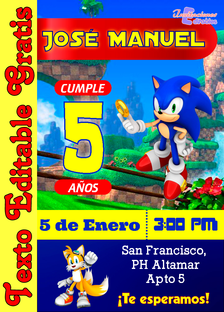 ▷ Invitación Digital Cumpleaños Sonic, GRATIS