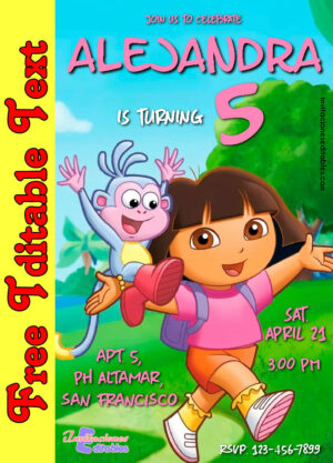 Free Editable Template Dora the Explorer Invitation 01 2024