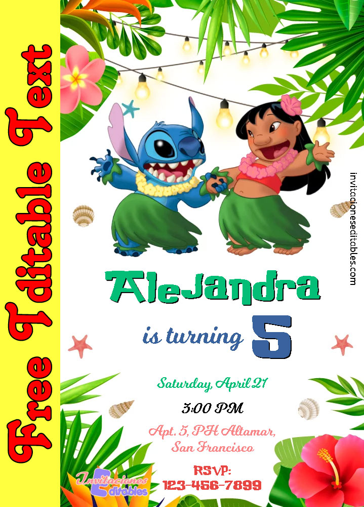 Free Stitch Invitations  Birthday invitations, Birthday, Lilo and stitch