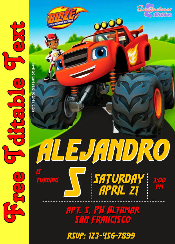 Free Blaze and the Monster Machines Invitation to edit