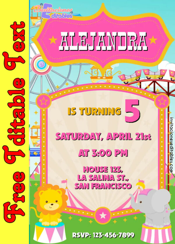 Free Circus Invitation for girl to edit