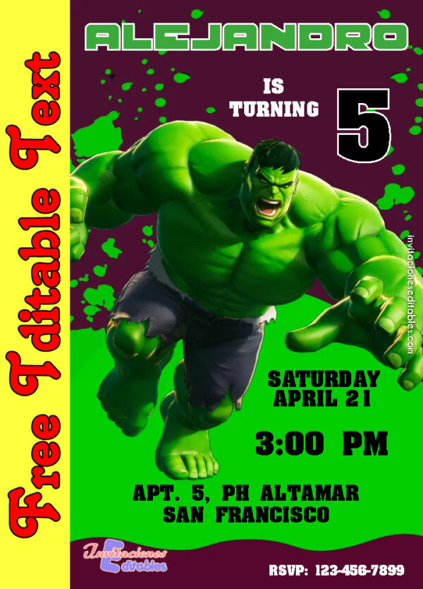Free Hulk Invitation to edit