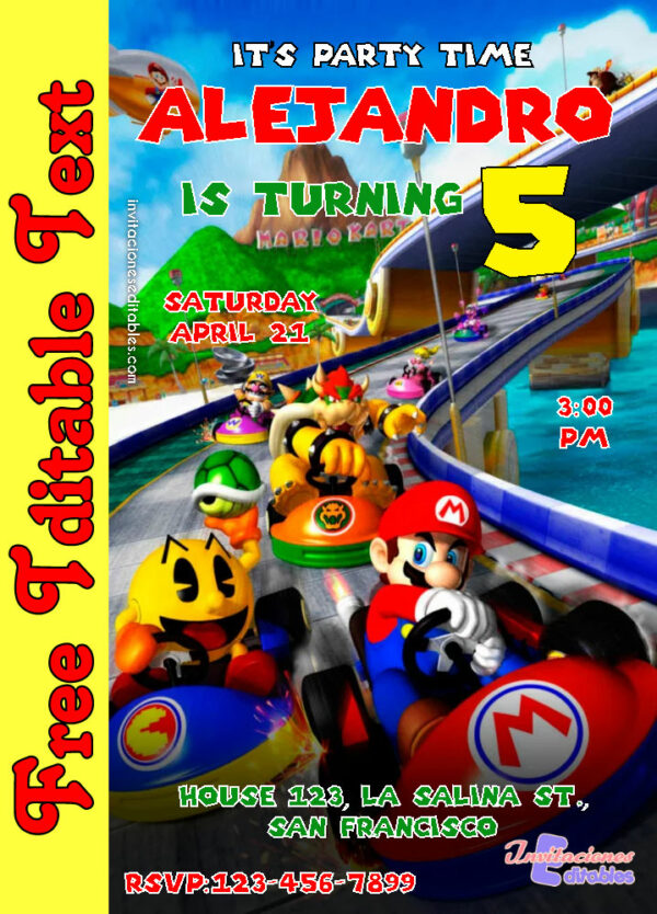 Free Mario Kart Invitation to edit