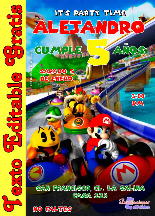 Invitación de Mario Kart para editar